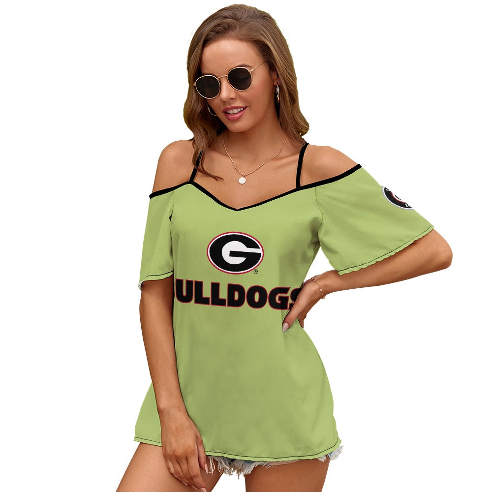 NDO Designs-Georgia Bulldogs-GA-Casual Ladies Off Shoulder Sling Short Sleeve Top