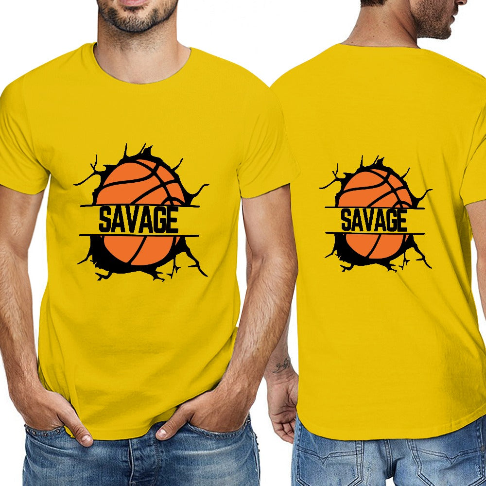 2025 New 150g Men's  Short Sleeve T-shirt-Yellow Basketball-Savage