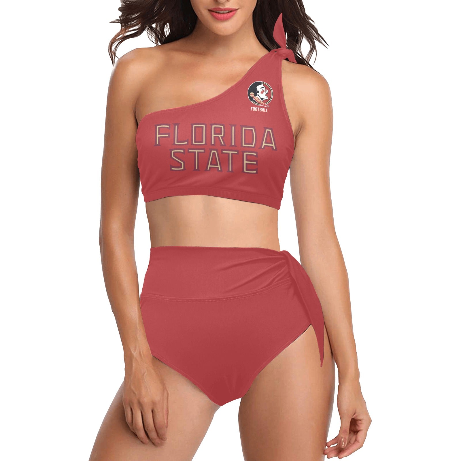 NDO Designs-FSU Football-High Waisted One Shoulder Bikini Set (S16)