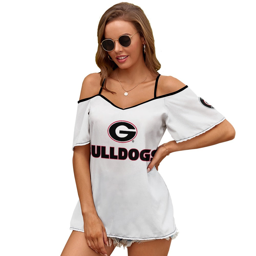 NDO Designs-Georgia Bulldogs-GA-Casual Ladies Off Shoulder Sling Short Sleeve Top