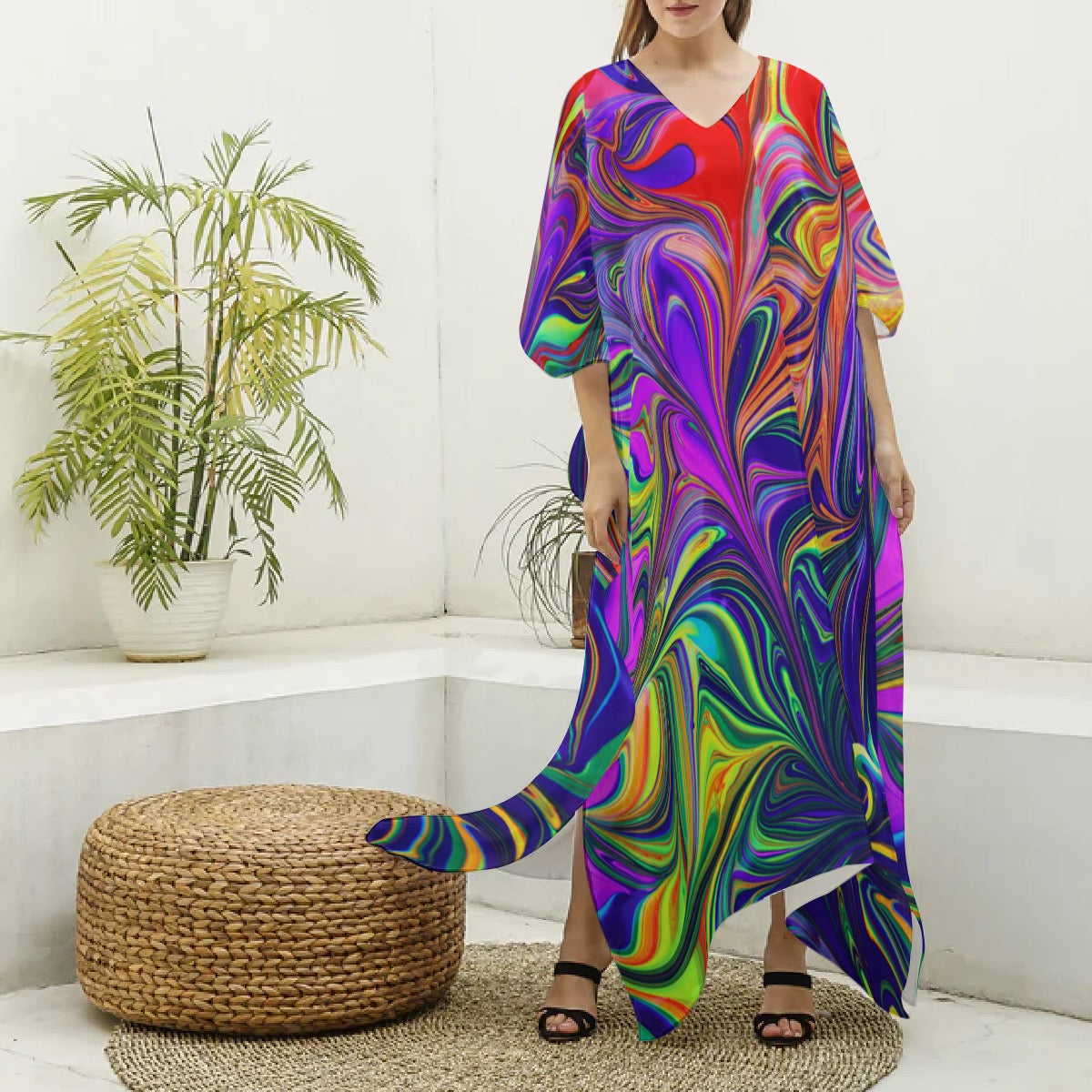NDO Designs Women's Imitation Silk V-neck Kaftan Robe