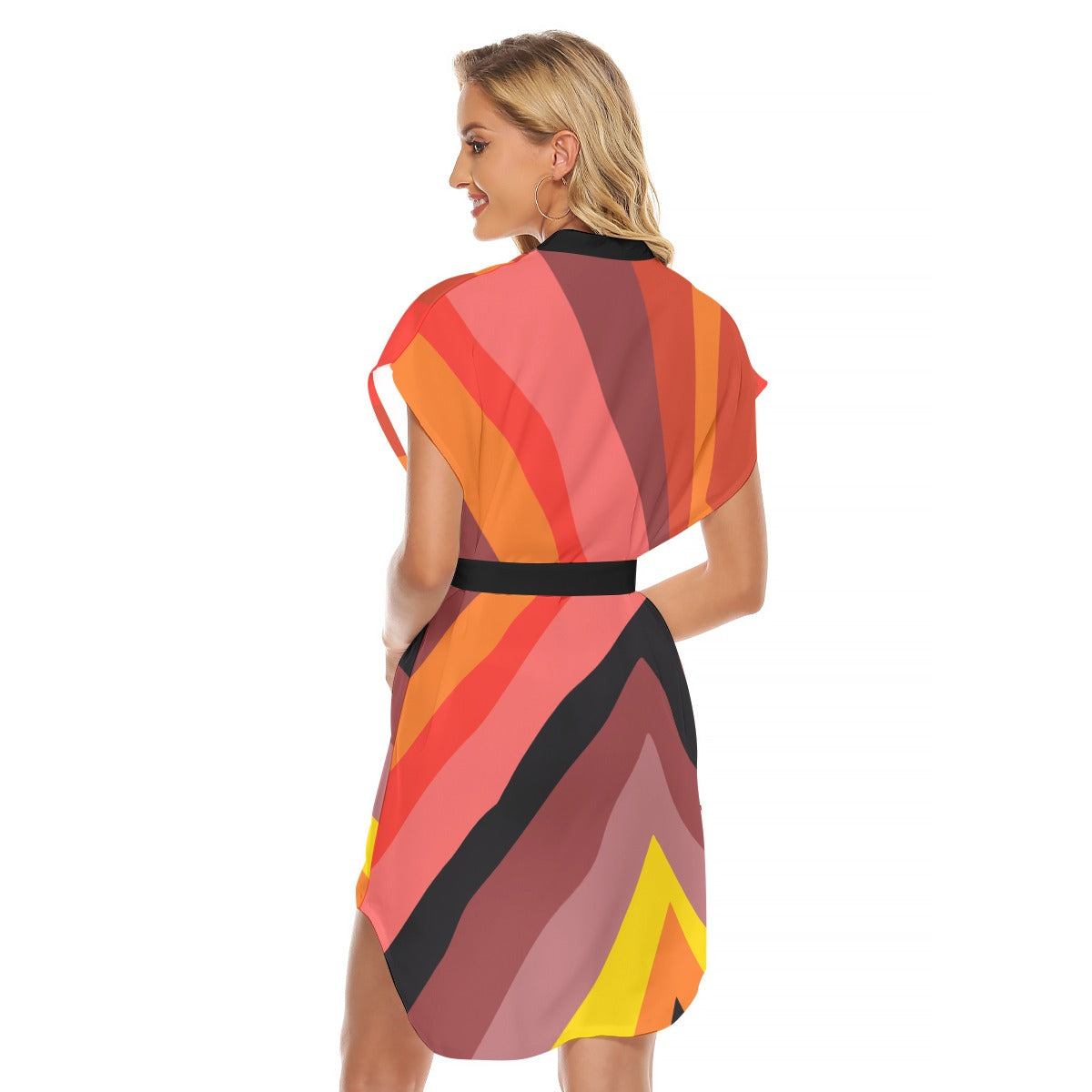 NDO Designs -Women's Stand-up Collar Casual Dress With Belt