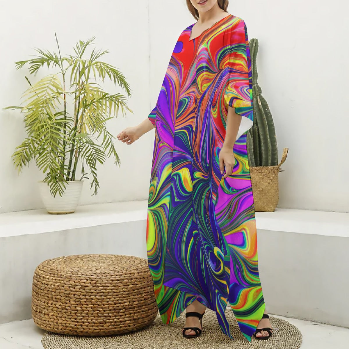 NDO Designs Women's Imitation Silk V-neck Kaftan Robe