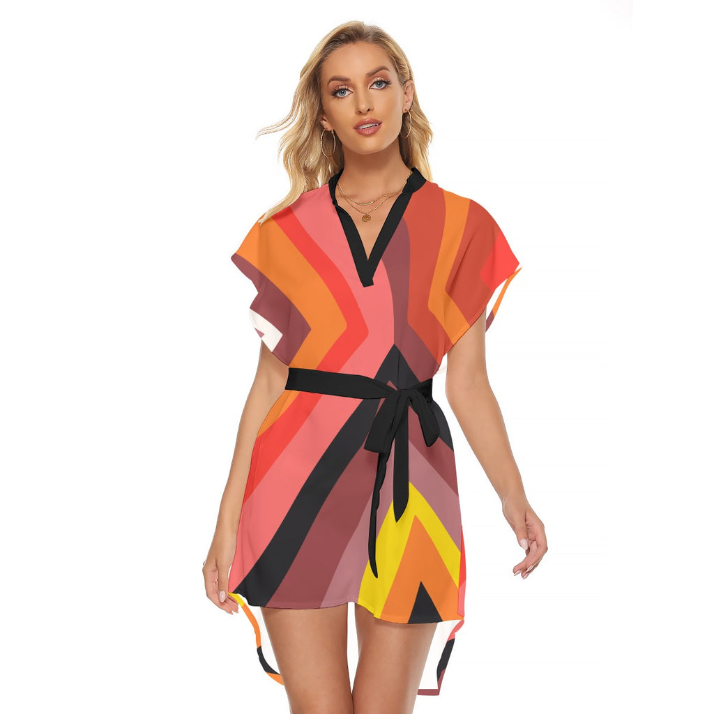 NDO Designs -Women's Stand-up Collar Casual Dress With Belt