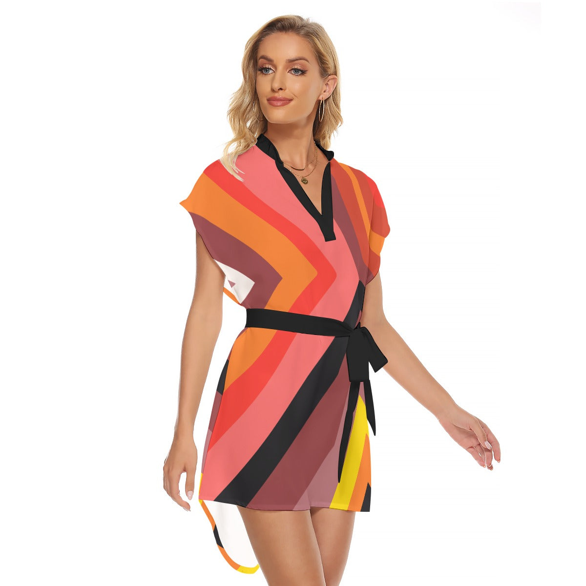 NDO Designs -Women's Stand-up Collar Casual Dress With Belt