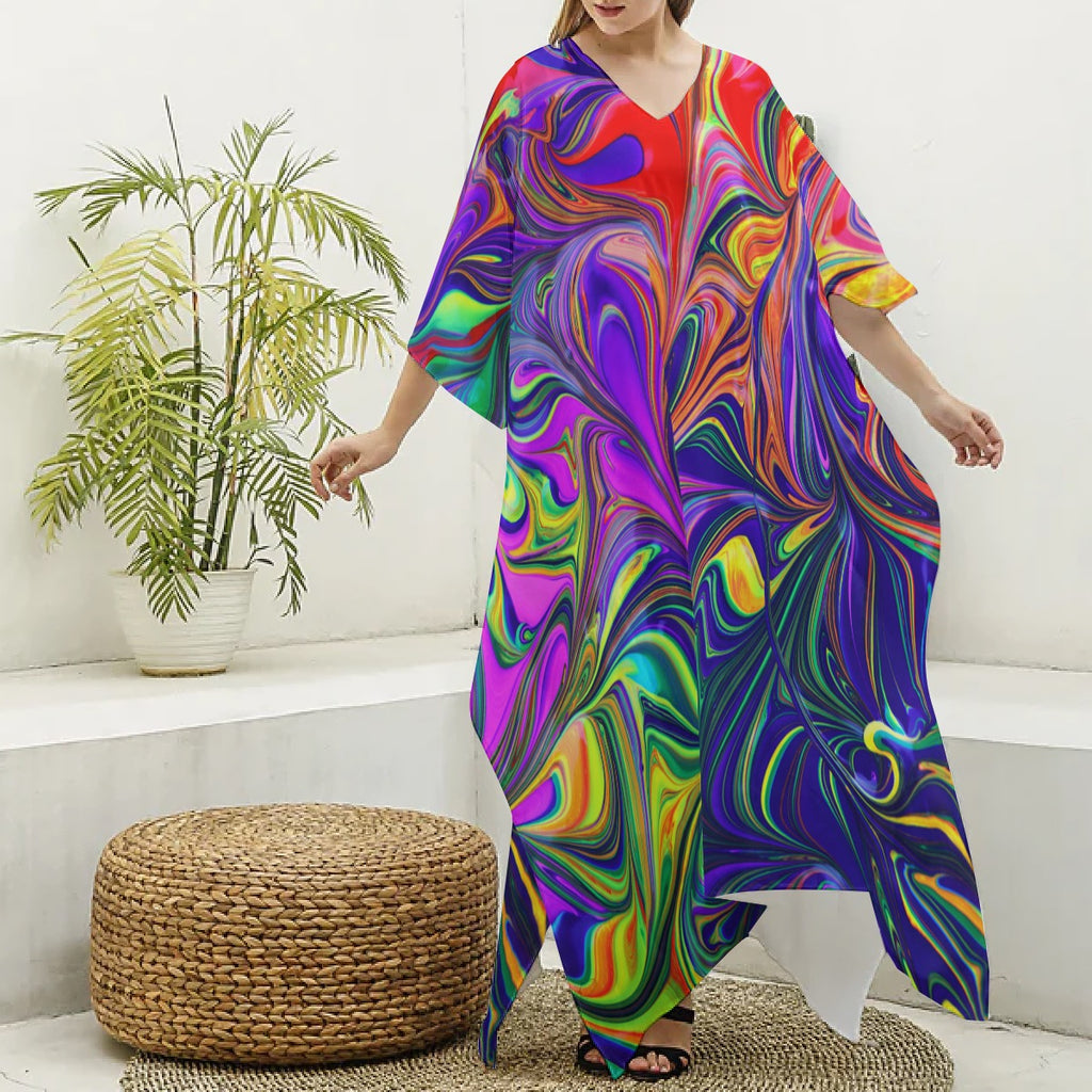 NDO Designs Women's Imitation Silk V-neck Kaftan Robe