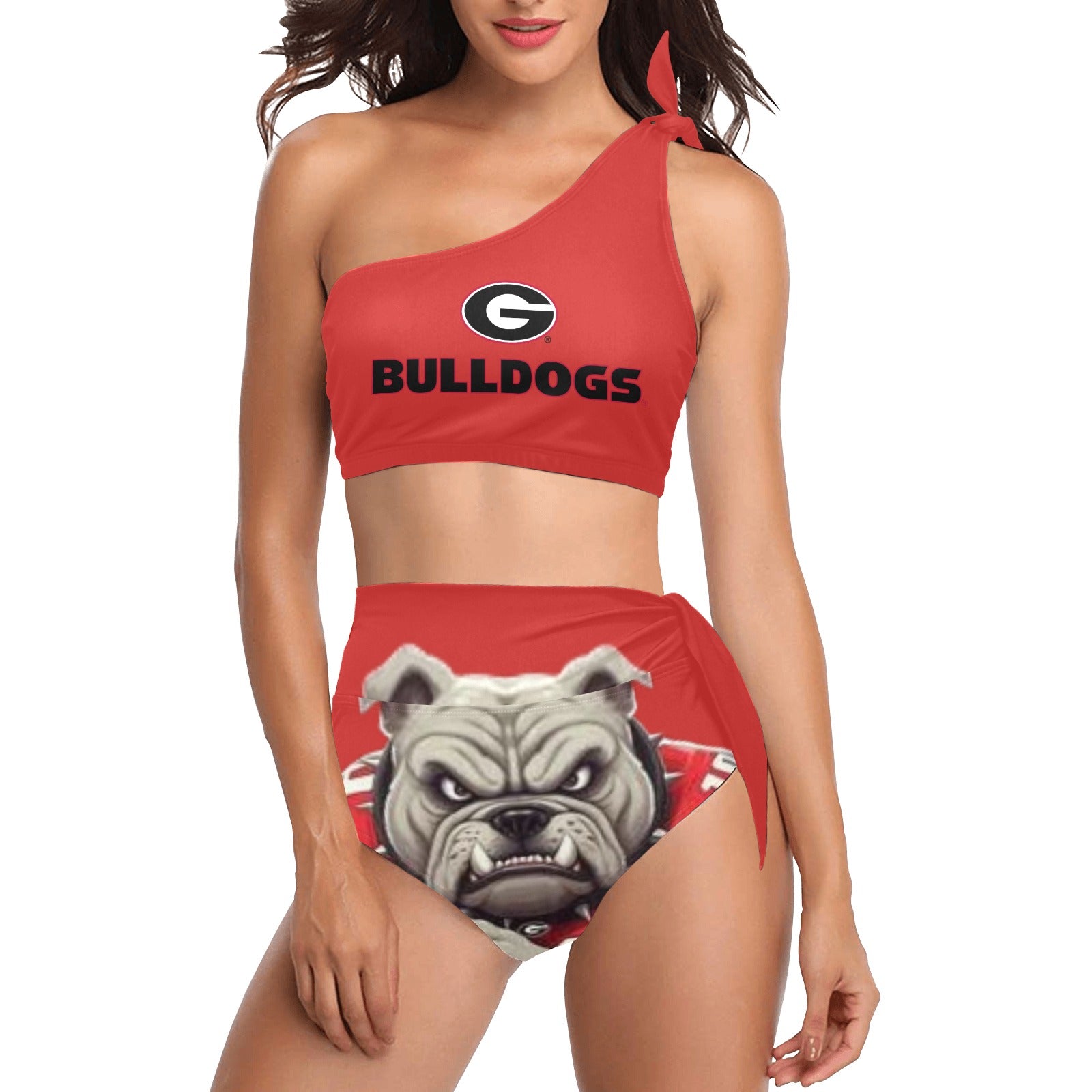NDO Designs-Georgia Bulldogs-GA-High Waisted One Shoulder Bikini Set (S16)