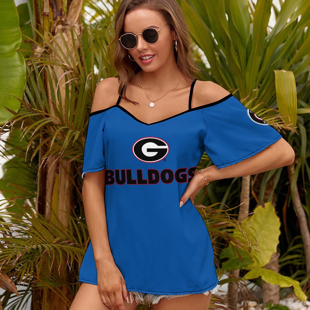 NDO Designs-Georgia Bulldogs-GA-Casual Ladies Off Shoulder Sling Short Sleeve Top