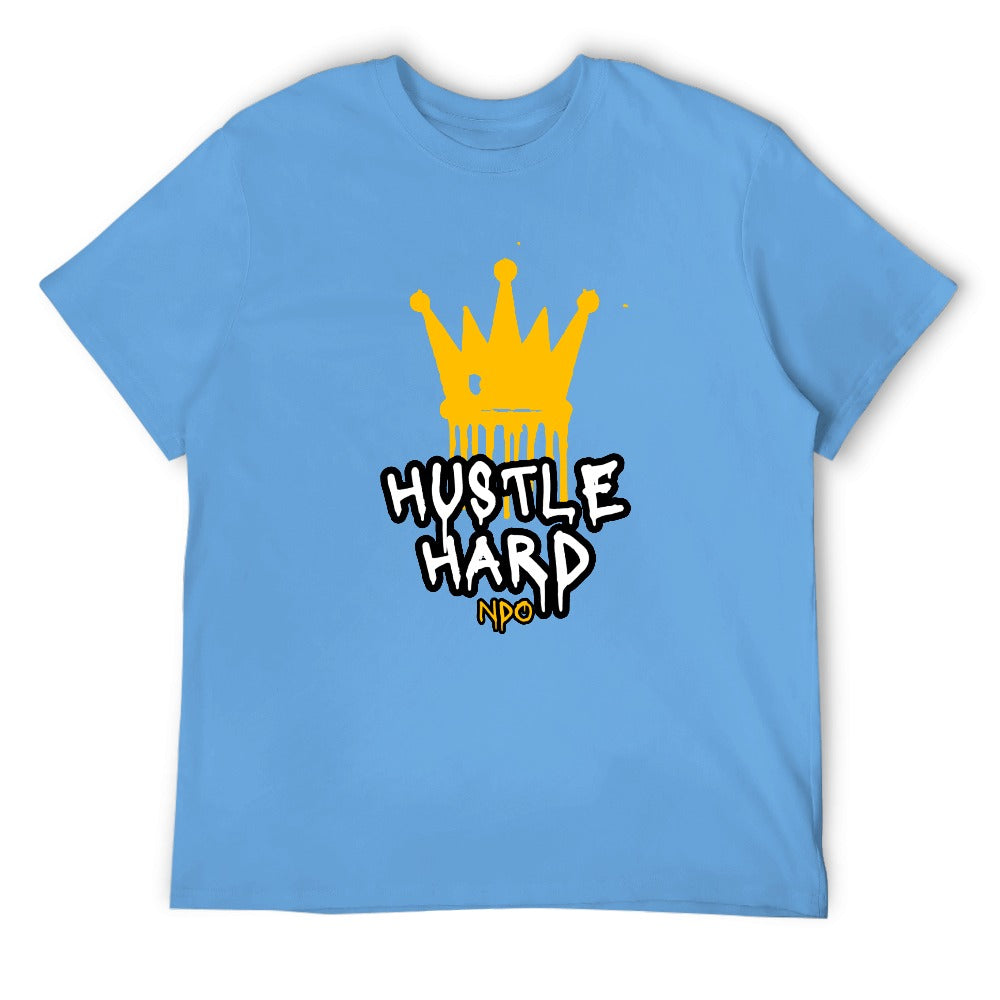 2025 New 150g Men's  Short Sleeve T-shirt-Light Blue Hustle Hard Crown