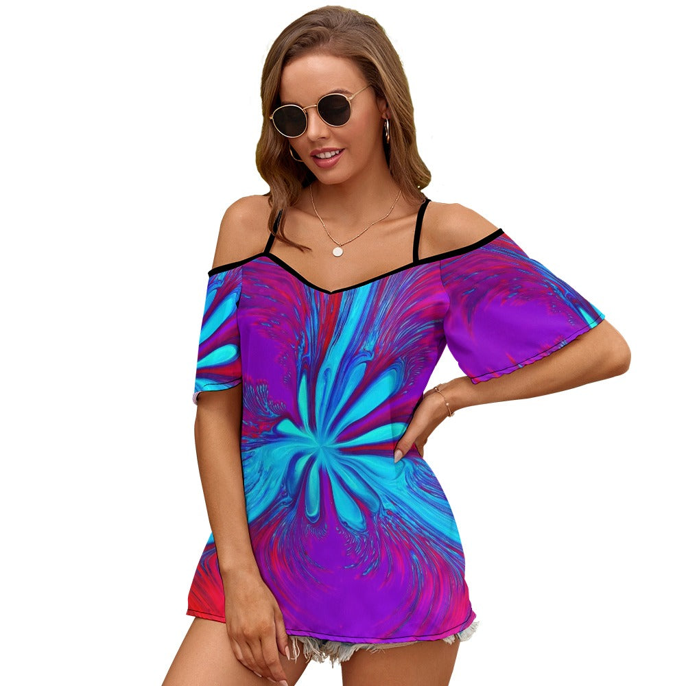 NDO Designs-Casual Ladies Off Shoulder Sling Short Sleeve Top