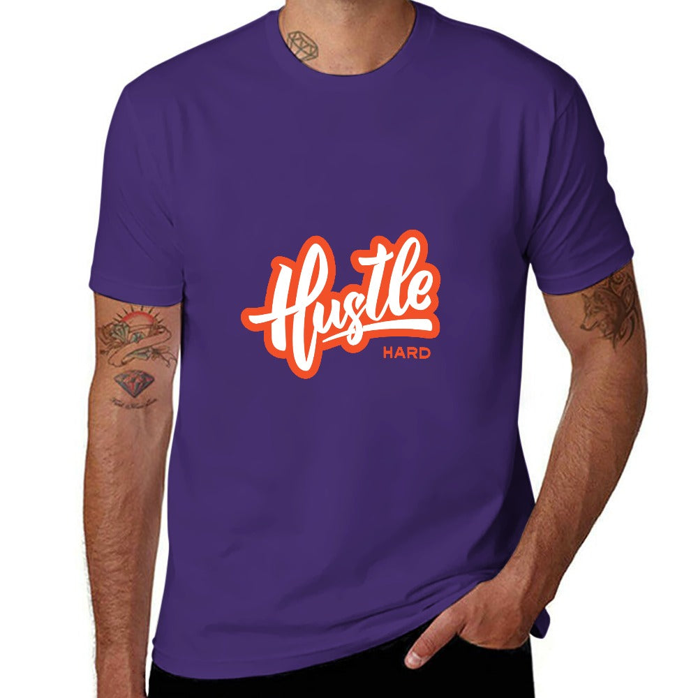 2025 New 150g Men's  Short Sleeve T-shirt-HUSTLE-Purple