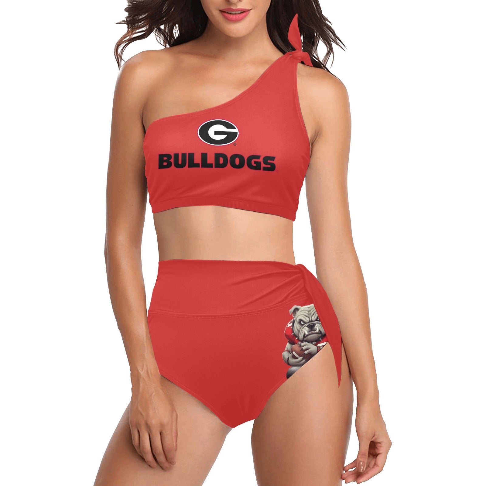 NDO Designs GA -Bulldogs-High Waisted One Shoulder Bikini Set (S16)