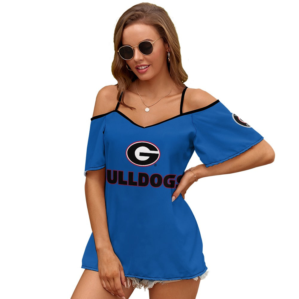 NDO Designs-Georgia Bulldogs-GA-Casual Ladies Off Shoulder Sling Short Sleeve Top