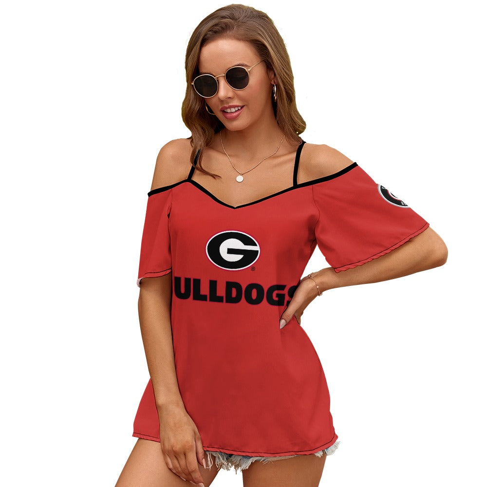 NDO Designs-Georgia Bulldogs-GA-Casual Ladies Off Shoulder Sling Short Sleeve Top