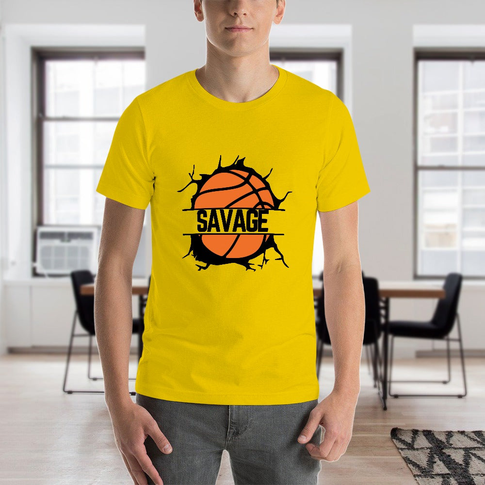 2025 New 150g Men's  Short Sleeve T-shirt-Yellow Basketball-Savage