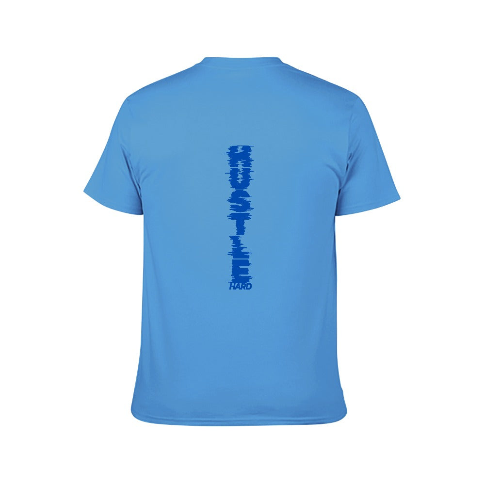 2025 New 150g Men's  Short Sleeve T-shirt-Light Blue Hustle Hard Crown