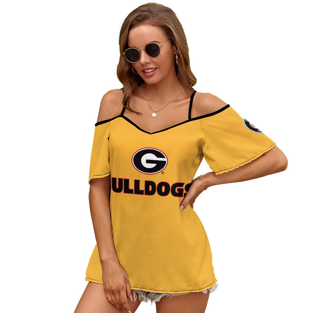 NDO Designs-Georgia Bulldogs-GA-Casual Ladies Off Shoulder Sling Short Sleeve Top