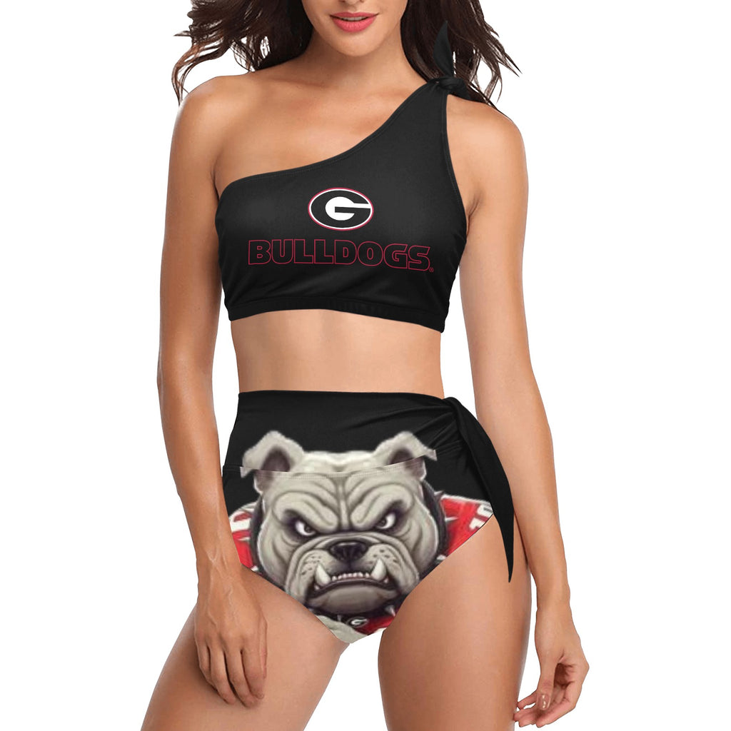 NDO Designs-Georgia Bulldogs-GA-High Waisted One Shoulder Bikini Set (S16)
