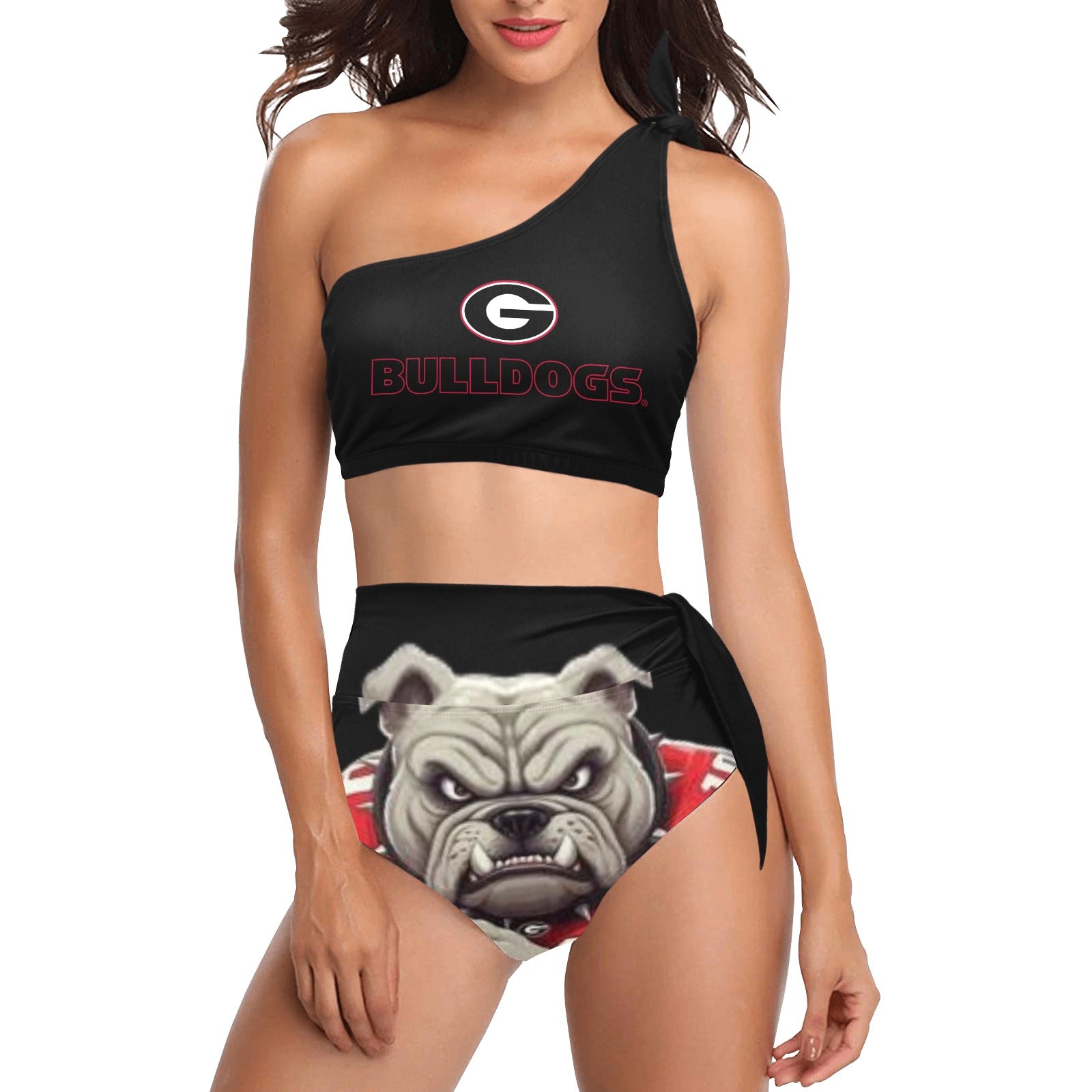NDO Designs-Georgia Bulldogs-GA-High Waisted One Shoulder Bikini Set (S16)
