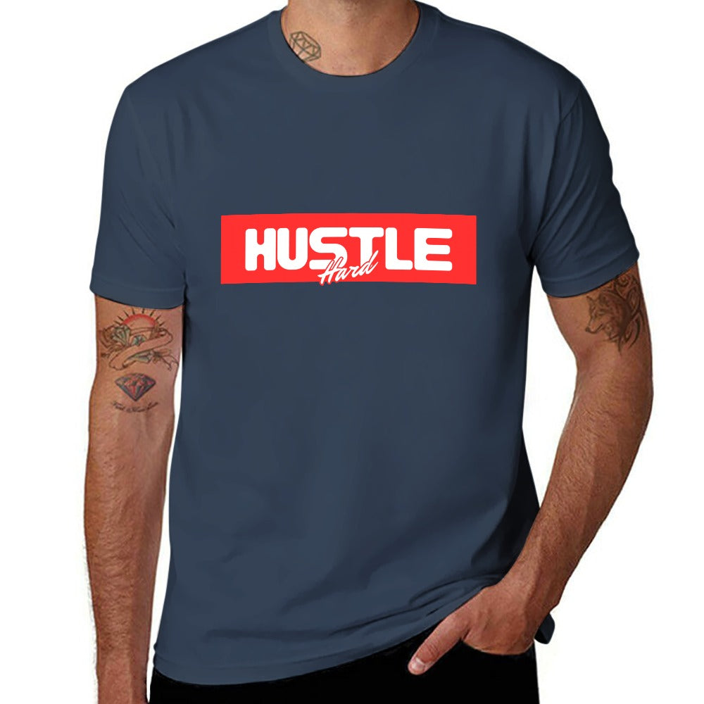 2025 New 150g Men's  Short Sleeve T-shirt-Blue Hustle (Red)