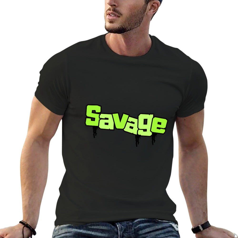 2025 New 150g Men's  Short Sleeve T-shirt-Blk Savage