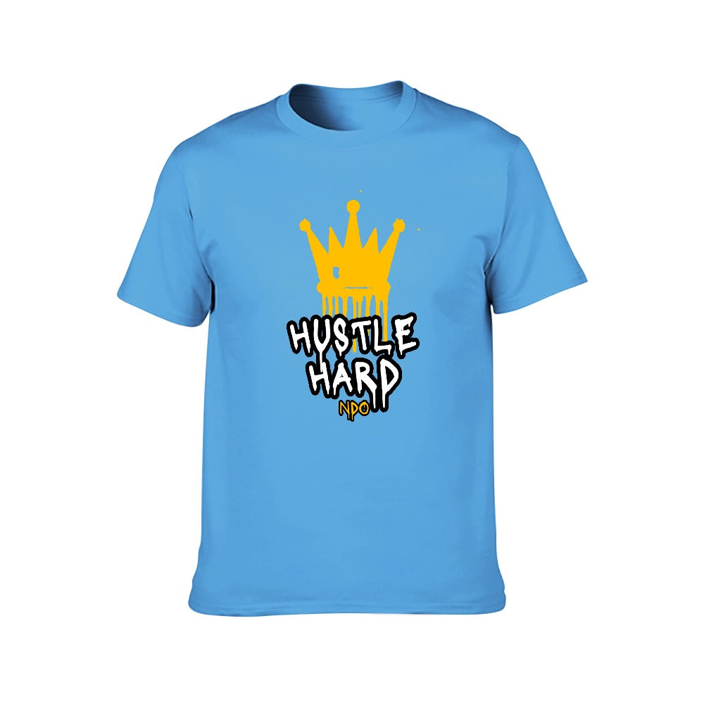 2025 New 150g Men's  Short Sleeve T-shirt-Light Blue Hustle Hard Crown
