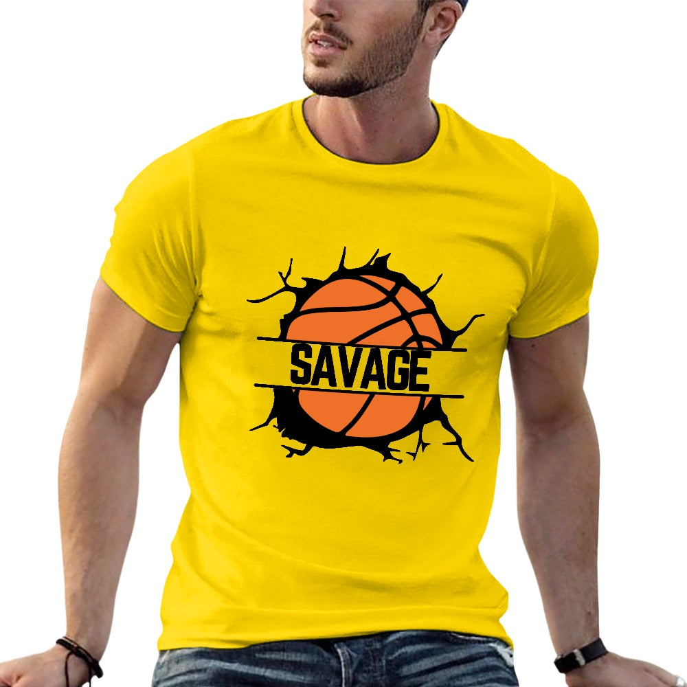 2025 New 150g Men's  Short Sleeve T-shirt-Yellow Basketball-Savage