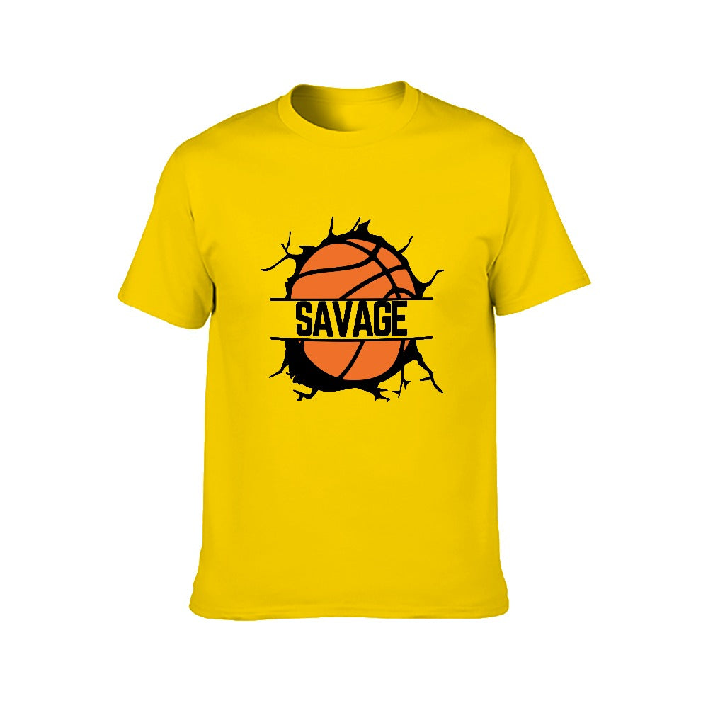 2025 New 150g Men's  Short Sleeve T-shirt-Yellow Basketball-Savage