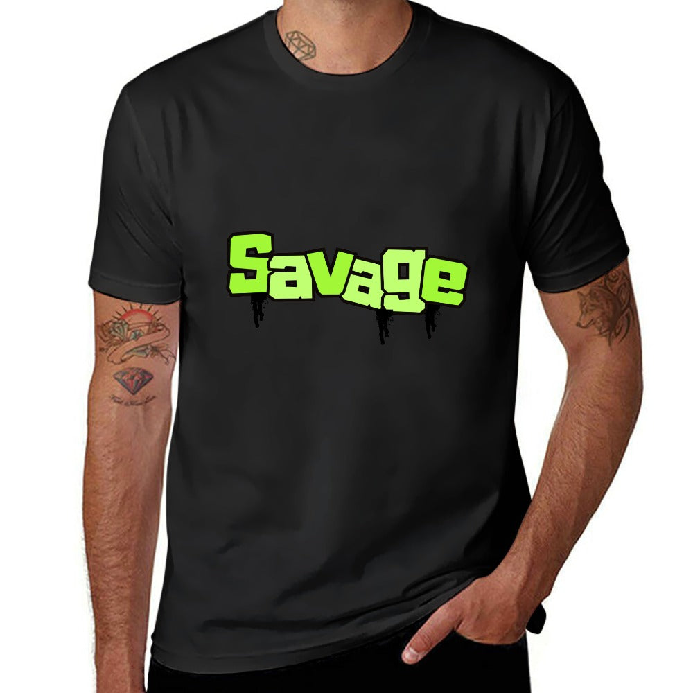 2025 New 150g Men's  Short Sleeve T-shirt-Blk Savage