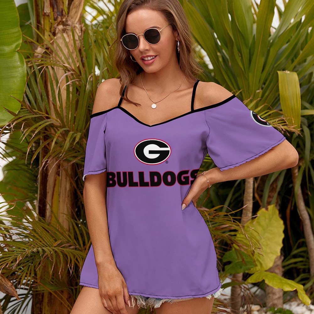 NDO Designs-Georgia Bulldogs-GA-Casual Ladies Off Shoulder Sling Short Sleeve Top
