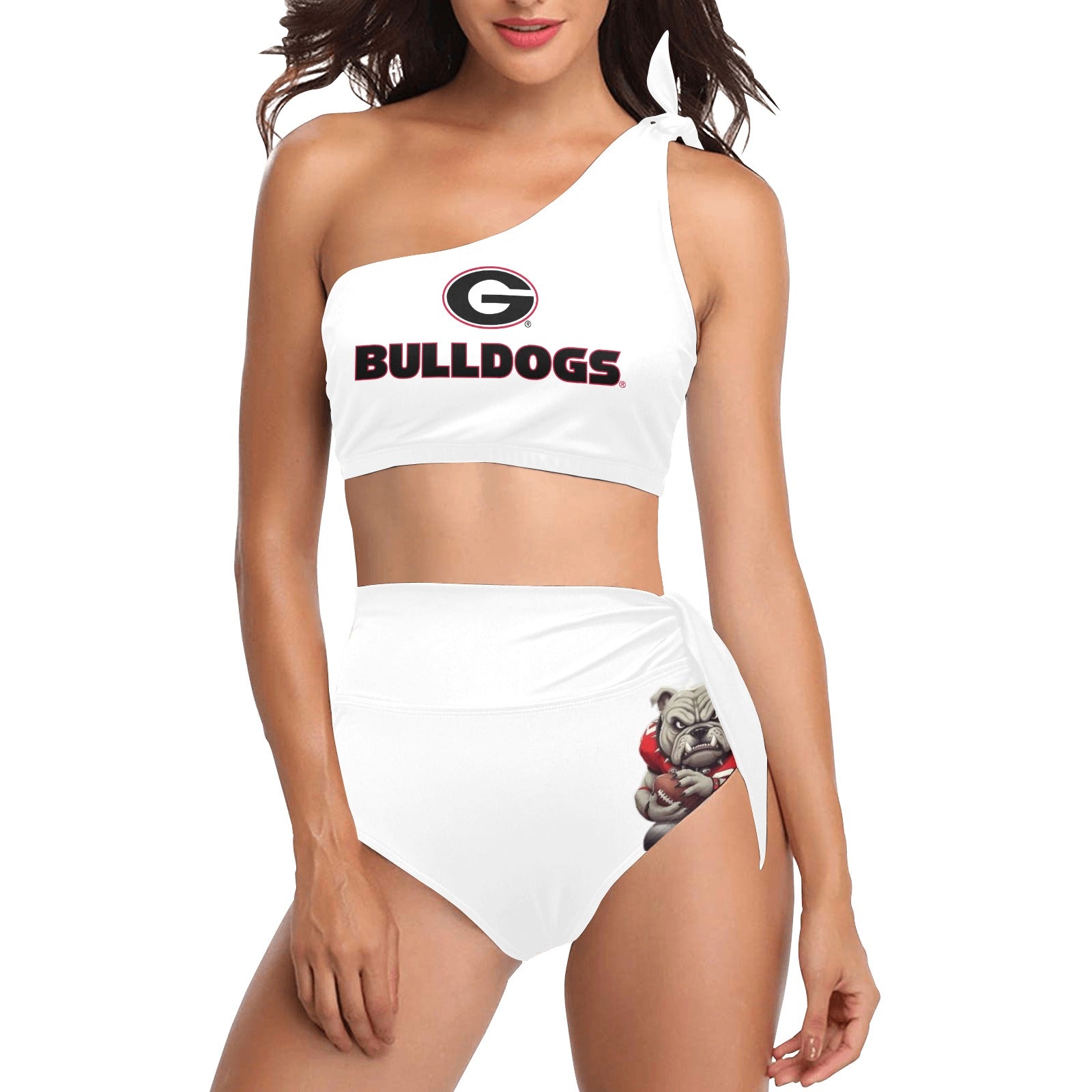NDO Designs GA -Bulldogs-High Waisted One Shoulder Bikini Set (S16)