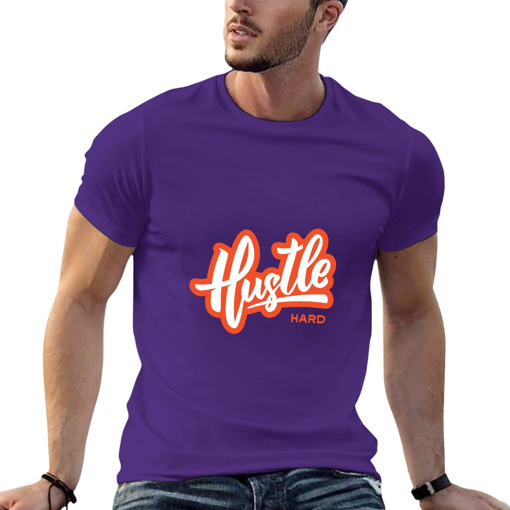 2025 New 150g Men's  Short Sleeve T-shirt-HUSTLE-Purple