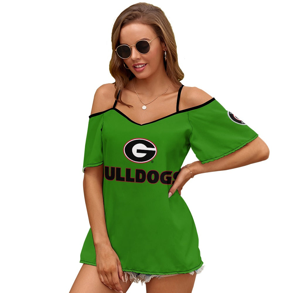 NDO Designs-Georgia Bulldogs-GA-Casual Ladies Off Shoulder Sling Short Sleeve Top