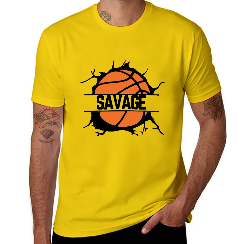 2025 New 150g Men's  Short Sleeve T-shirt-Yellow Basketball-Savage
