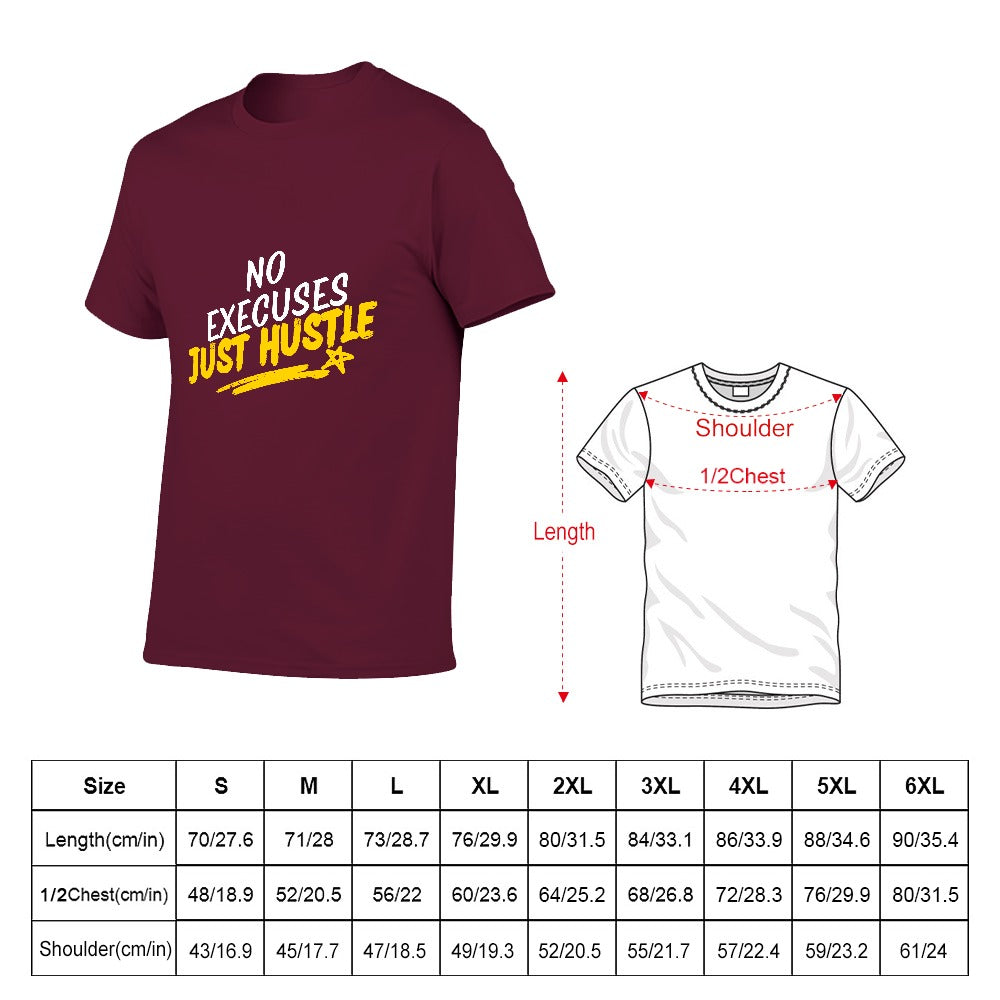 2025 New 150g Men's  Short Sleeve T-shirt-Burgundy -No Excuses Hustle Hard