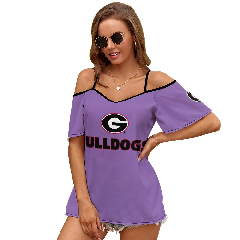 NDO Designs-Georgia Bulldogs-GA-Casual Ladies Off Shoulder Sling Short Sleeve Top