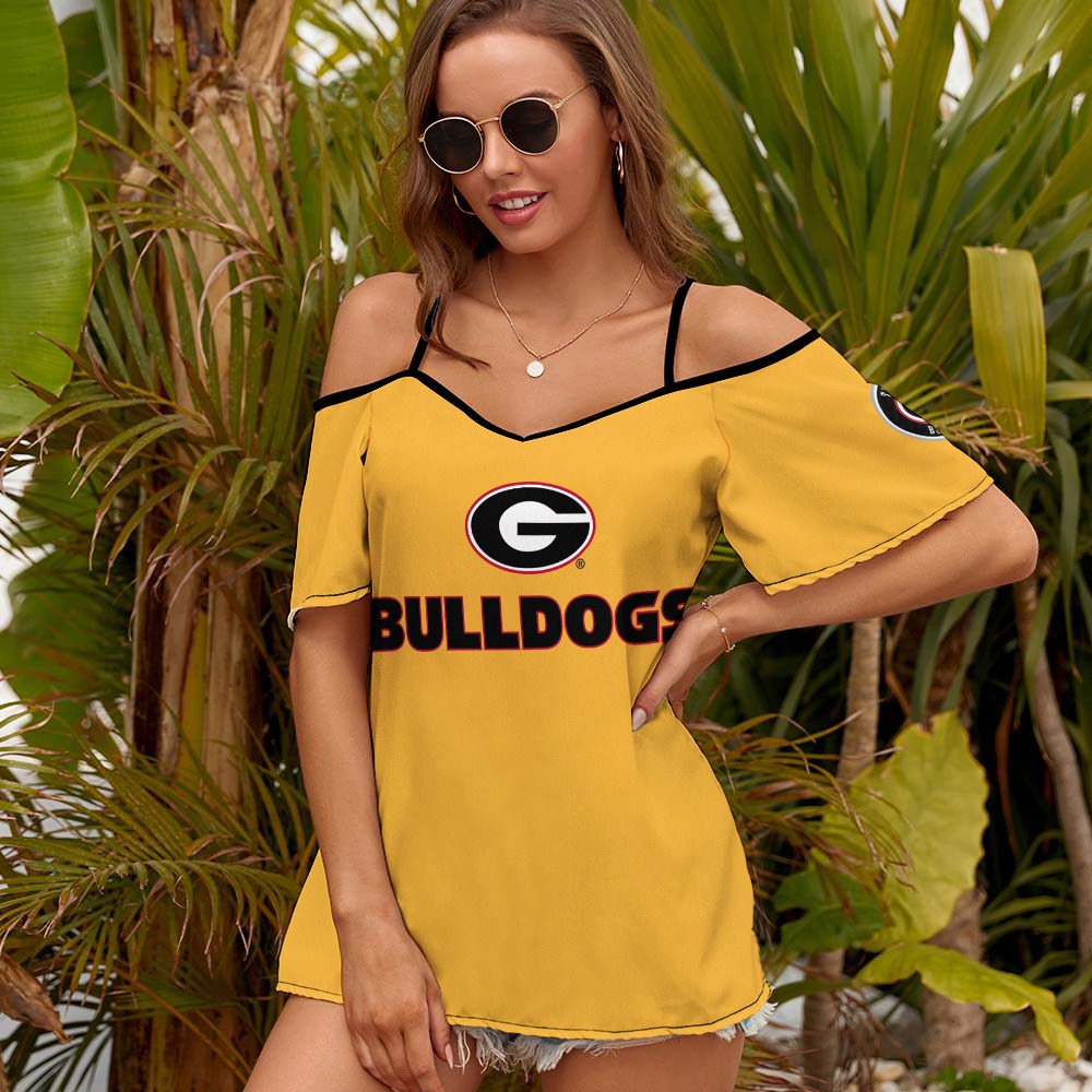 NDO Designs-Georgia Bulldogs-GA-Casual Ladies Off Shoulder Sling Short Sleeve Top