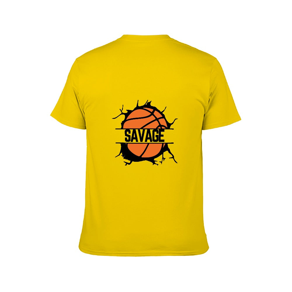 2025 New 150g Men's  Short Sleeve T-shirt-Yellow Basketball-Savage